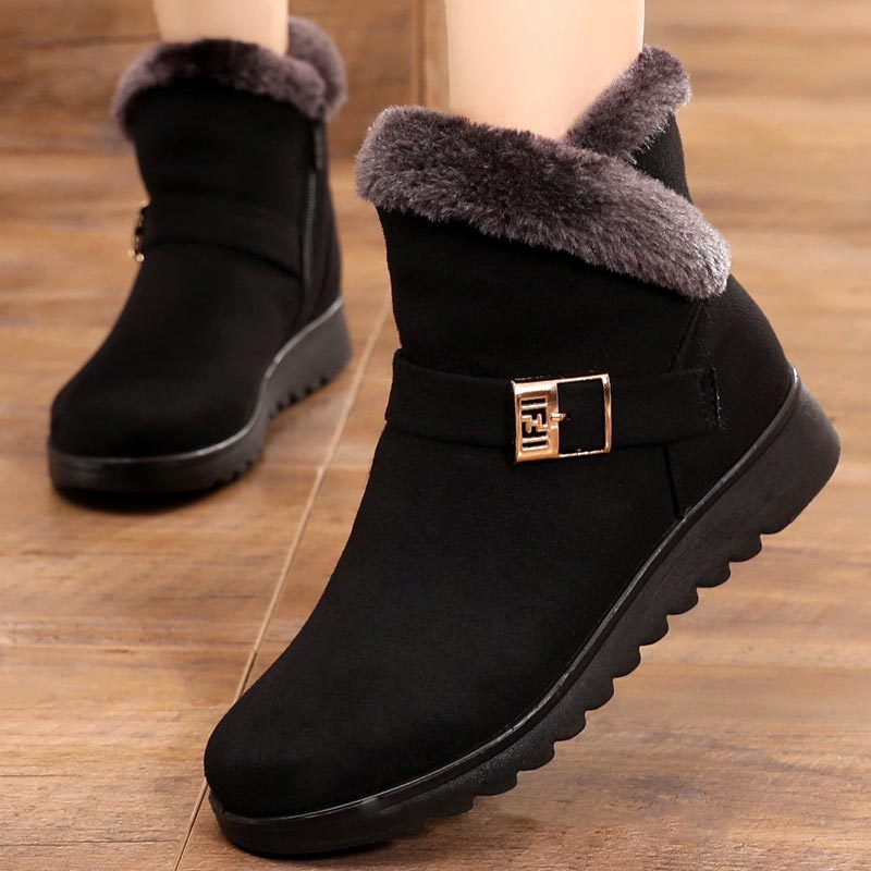 Winter Boots Women Warm Plush Snow Boots Zipper Comfort Flats Shoes