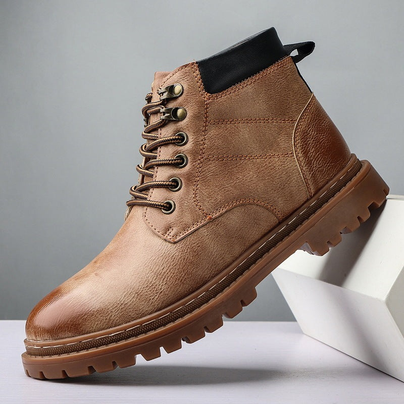 Men's Autumn Leisure Tooling Middle Tube Non-slip Wear-resistant Leather Boots