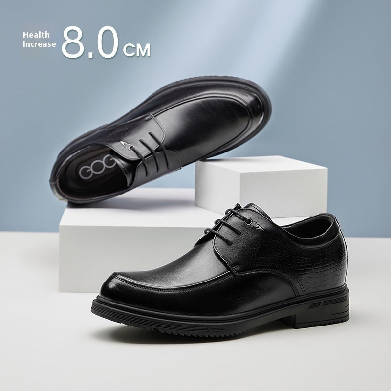 Height Increasing Insole 8cm Business Formal Wear Derby Shoes Genuine Leather Men's Shoes