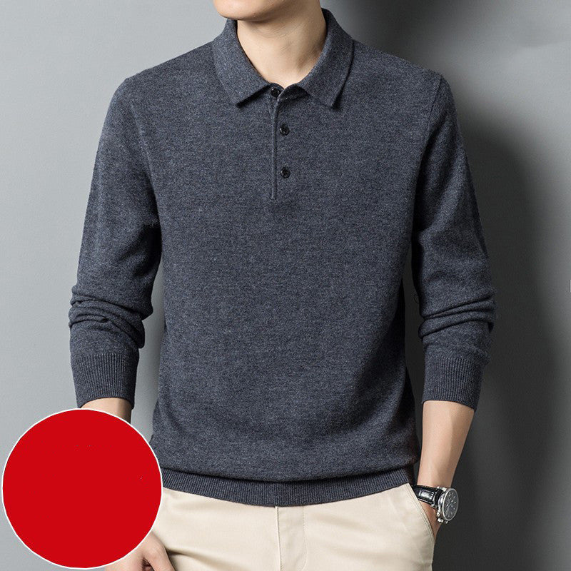 Men's Warm Sweater Autumn And Winter New Polo Collar Solid Color Sweater