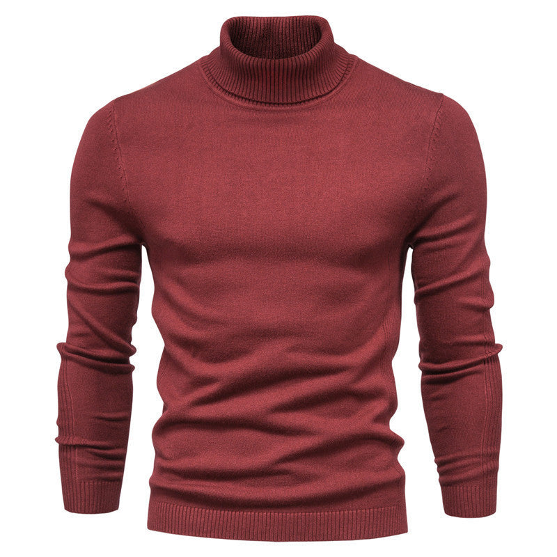 Men's Solid Color Slim Pullover Turtleneck Sweater Winter Casual