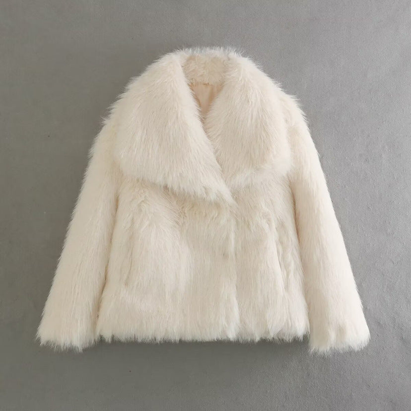 Large Lapel Fluffy Plush Artificial Fur Short