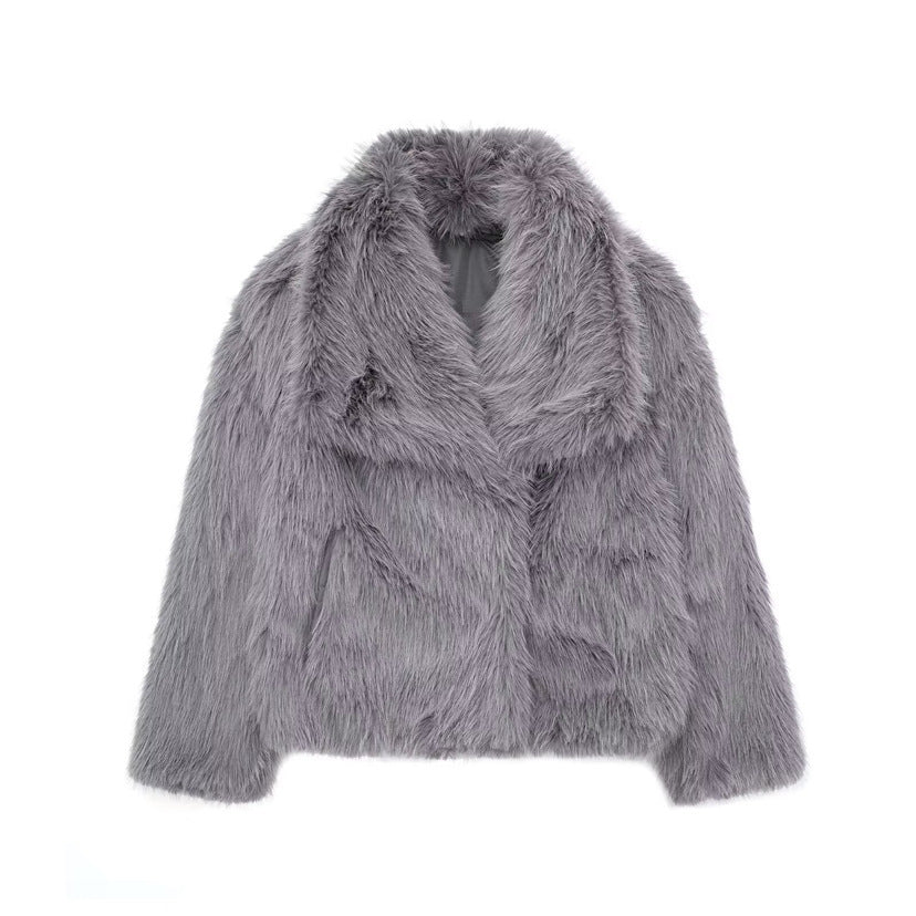 Large Lapel Fluffy Plush Artificial Fur Short