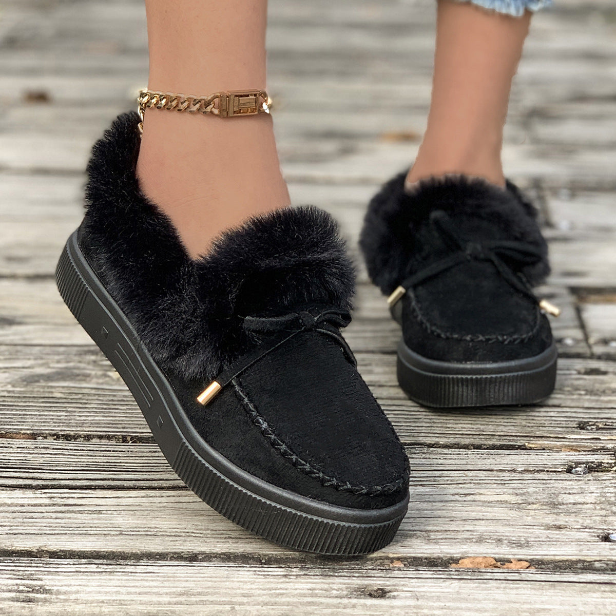 Winter Round Head Thick Bottom Velvet Warm Cotton Shoes Women