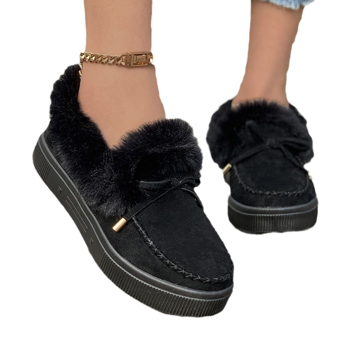 Winter Round Head Thick Bottom Velvet Warm Cotton Shoes Women