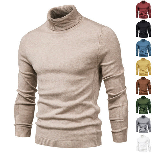 Men's Solid Color Slim Pullover Turtleneck Sweater Winter Casual