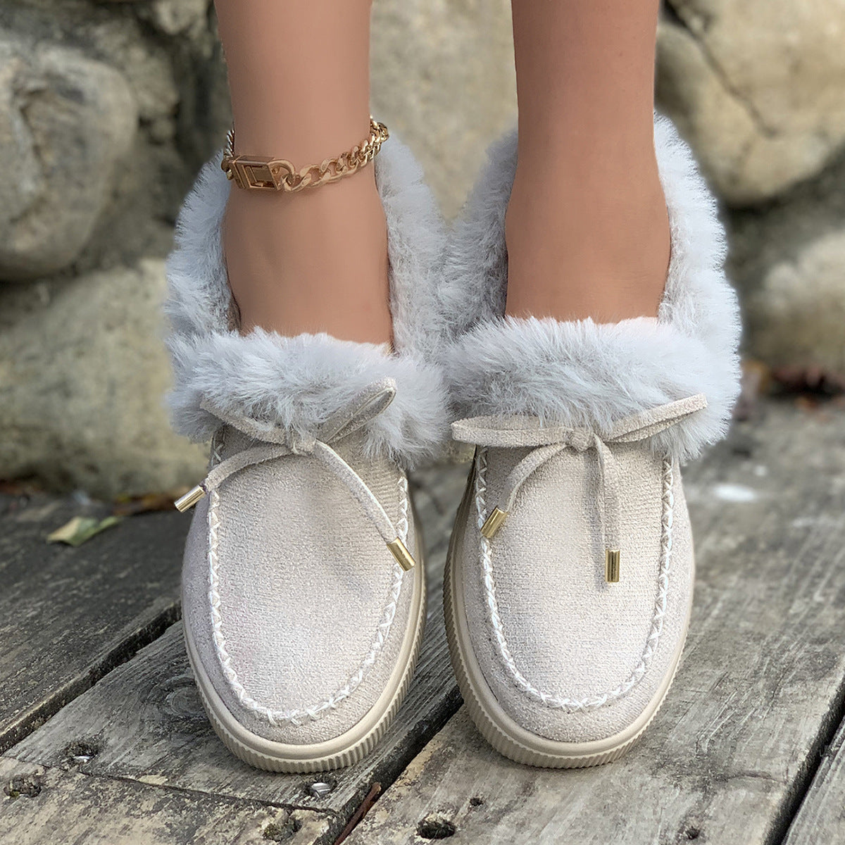 Winter Round Head Thick Bottom Velvet Warm Cotton Shoes Women