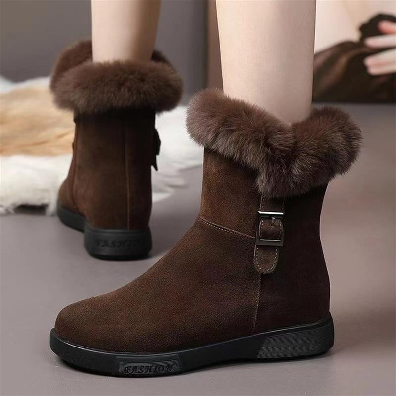 Retro Warm Winter Fleece-lined New Flat Ankle Boots Non-slip Fluffy Cotton Shoes