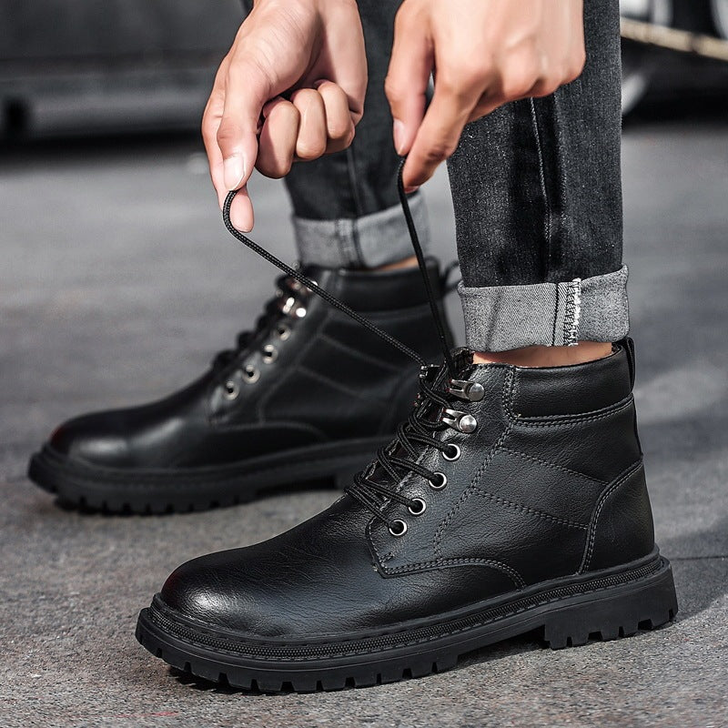 Men's Autumn Leisure Tooling Middle Tube Non-slip Wear-resistant Leather Boots